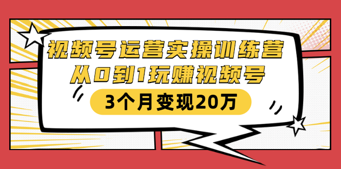 视频号运营实操训练营:从0到1玩赚视频号,3个月变现20万-八爪鱼资源库