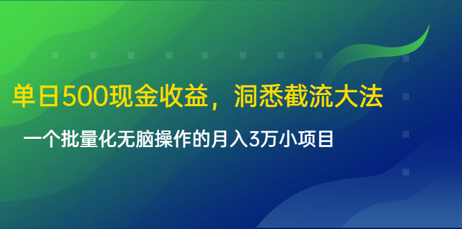 单日500现金收益，洞悉截流大法，一个批量化无脑操作的月入3万小项目-八爪鱼资源库