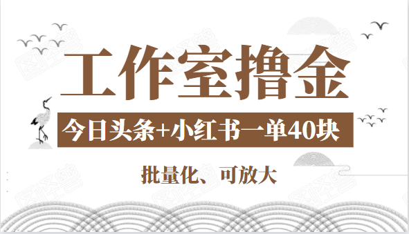 工作室撸金二件套：撸今日头条原创收益+小红书一单利润40块项目-八爪鱼资源库