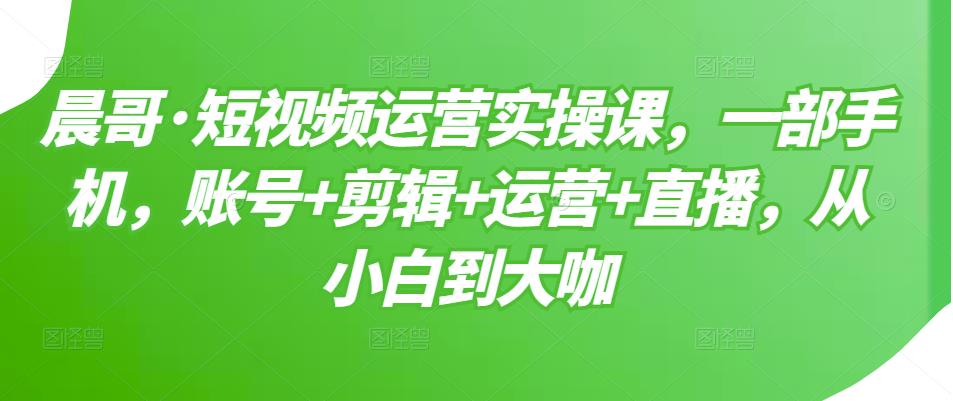 晨哥·短视频运营实操课，一部手机，账号+剪辑+运营+直播，从小白到大咖-八爪鱼资源库
