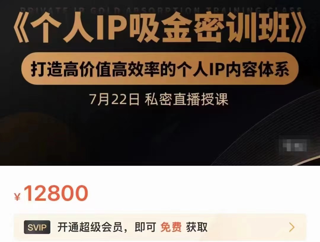 个人IP吸金密训班，打造高价值高效率的个人IP内容体系（价值12800元）-八爪鱼资源库