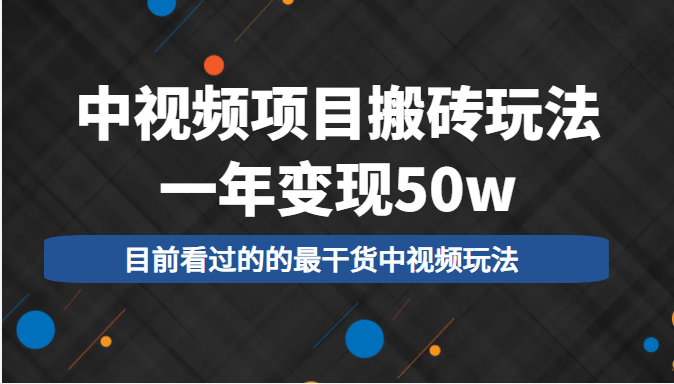 中视频项目搬砖玩法，一年变现50w，目前看过的的最干货中视频玩法-八爪鱼资源库
