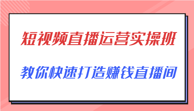 短视频直播运营实操班，直播带货精细化运营实操，教你快速打造赚钱直播间-八爪鱼资源库