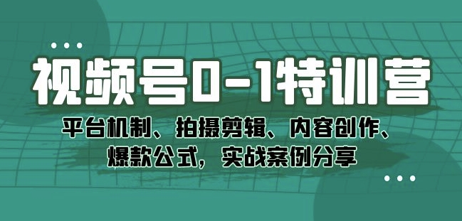 视频号0-1特训营:平台机制、拍摄剪辑、内容创作、爆款公式,实战案例分享-八爪鱼资源库
