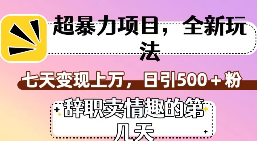 超暴利项目，全新玩法（辞职卖情趣的第几天），七天变现上万，日引500+粉【揭秘】-八爪鱼资源库