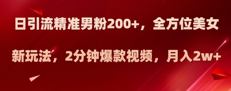 日引流精准男粉200+，全方位美女新玩法，2分钟爆款视频，月入2w+【揭秘】-八爪鱼资源库