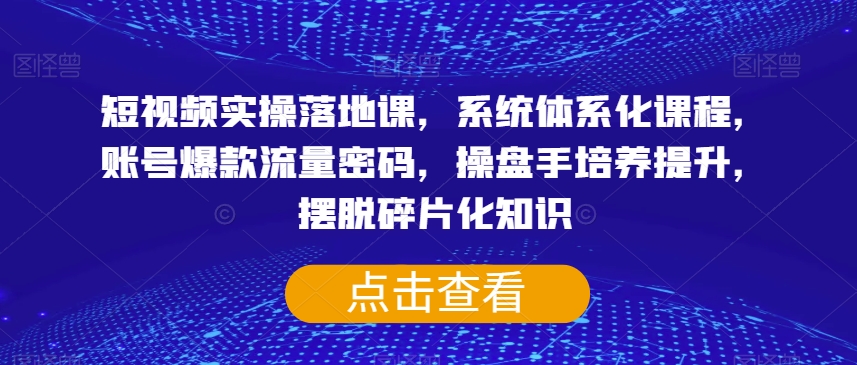 短视频实操落地课，系统体系化课程，账号爆款流量密码，操盘手培养提升，摆脱碎片化知识-八爪鱼资源库
