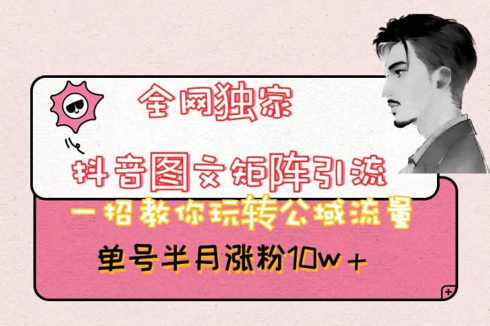 全网独家抖音图文矩阵引流，一招教你玩转公域流量，单号半月涨粉10w+【揭秘】-八爪鱼资源库