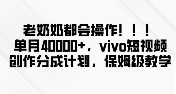 老奶奶都会操作，新平台无脑操作，单月40000+，vivo短视频创作分成计划【揭秘】-八爪鱼资源库