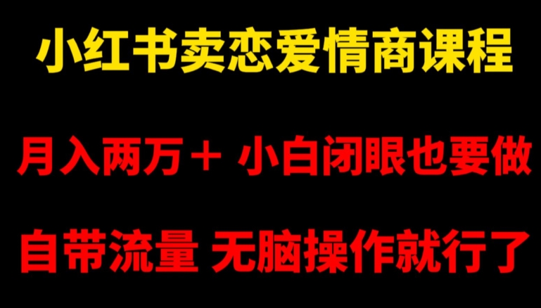 小红书卖恋爱情商课程，月入两万＋，小白闭眼也要做，自带流量，无脑操作就行了【揭秘】-八爪鱼资源库