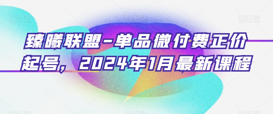 臻曦联盟-单品微付费正价起号，2024年1月最新课程-八爪鱼资源库