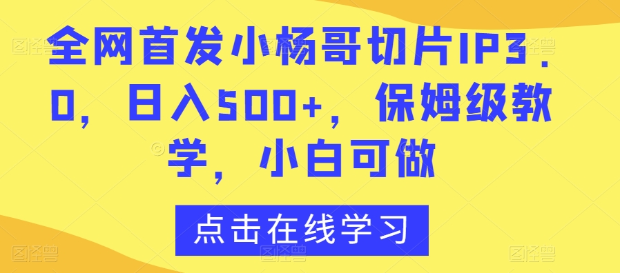 全网首发小杨哥切片IP3.0，日入500+，保姆级教学，小白可做【揭秘】-八爪鱼资源库