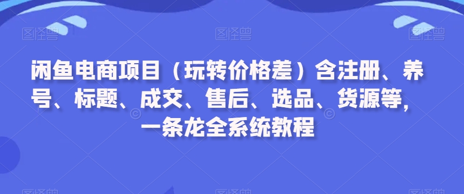闲鱼电商项目(玩转价格差)含注册、养号、标题、成交、售后、选品、货源等,一条龙全系统教程-八爪鱼资源库