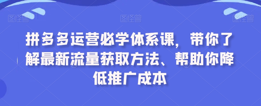 拼多多运营必学体系课，带你了解最新流量获取方法、帮助你降低推广成本-八爪鱼资源库
