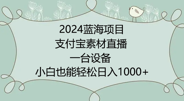 2024年蓝海项目，支付宝素材直播，无需出境，小白也能日入1000+ ，实操教程【揭秘】-八爪鱼资源库