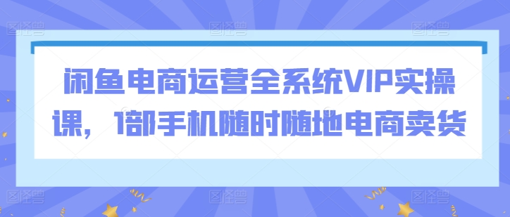闲鱼电商运营全系统VIP实操课，1部手机随时随地电商卖货-八爪鱼资源库