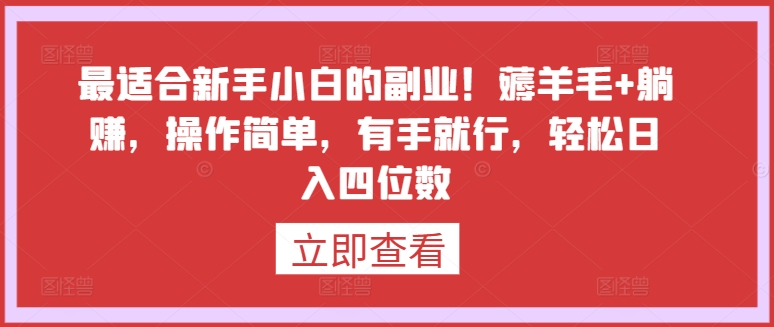 最适合新手小白的副业！薅羊毛+躺赚，操作简单，有手就行，轻松日入四位数【揭秘】-八爪鱼资源库