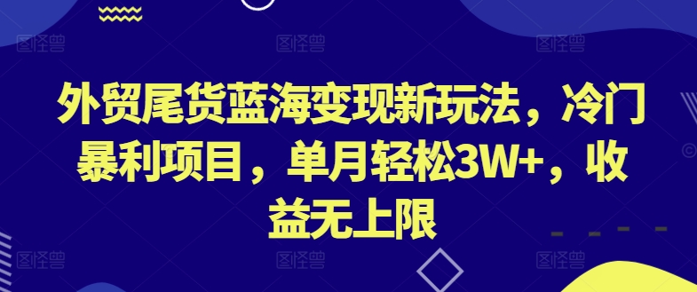 外贸尾货蓝海变现新玩法，冷门暴利项目，单月轻松3W+，收益无上限【揭秘】-八爪鱼资源库