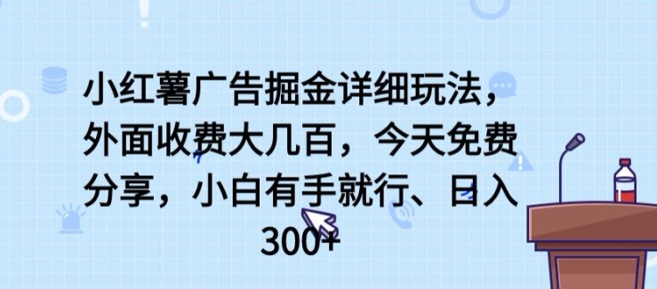 小红薯广告掘金详细玩法,外面收费大几百,小白有手就行,日入300+【揭秘】-八爪鱼资源库