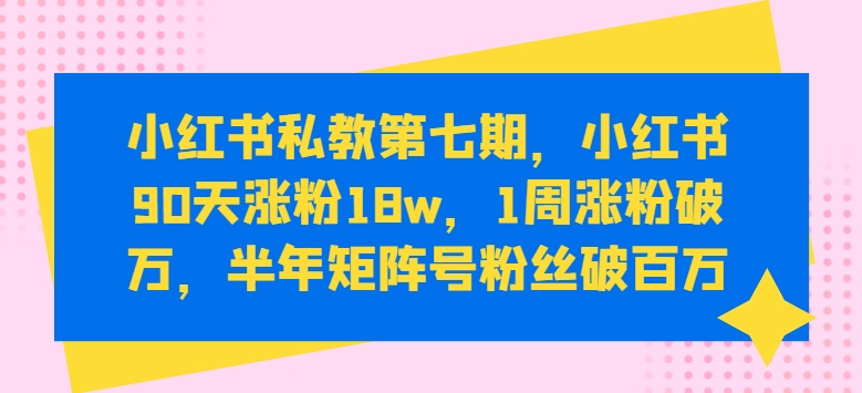 小红书私教第七期，小红书90天涨粉18w，1周涨粉破万，半年矩阵号粉丝破百万-八爪鱼资源库