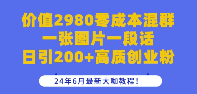 价值2980零成本混群一张图片一段话日引200+高质创业粉，24年6月最新大咖教程【揭秘】-八爪鱼资源库