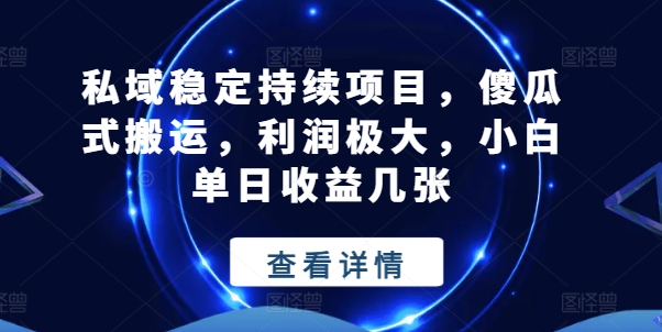 私域稳定持续项目，傻瓜式搬运，利润极大，小白单日收益几张【揭秘】-八爪鱼资源库