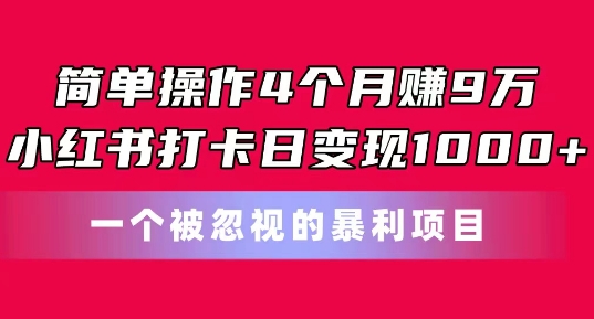简单操作4个月赚9w，小红书打卡日变现1k，一个被忽视的暴力项目【揭秘】-八爪鱼资源库