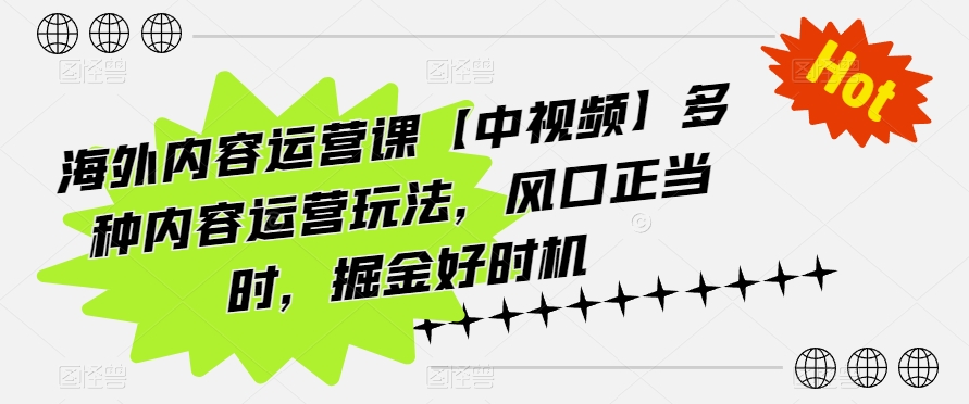 海外内容运营课【中视频】多种内容运营玩法，风口正当时，掘金好时机-八爪鱼资源库