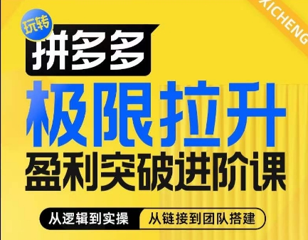 拼多多极限拉升盈利突破进阶课，​从算法到玩法，从玩法到团队搭建，体系化系统性帮助商家实现利润提升-八爪鱼资源库