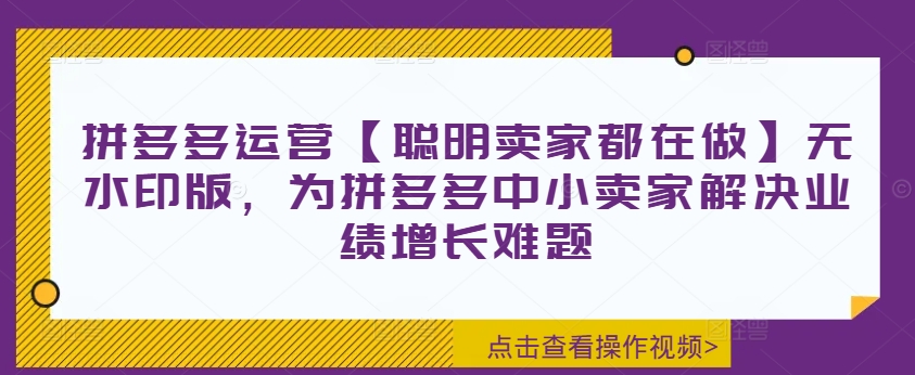 拼多多运营【聪明卖家都在做】无水印版，为拼多多中小卖家解决业绩增长难题-八爪鱼资源库
