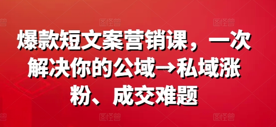 爆款短文案营销课，一次解决你的公域→私域涨粉、成交难题-八爪鱼资源库