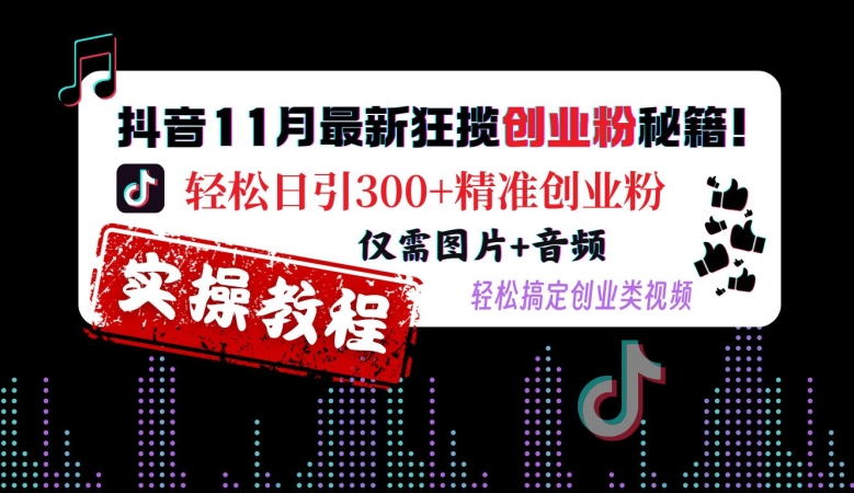 抖音11月最新狂揽创业粉秘籍，轻松日引300+精准创业粉，仅需图片+音频，轻松搞定创业类视频-八爪鱼资源库