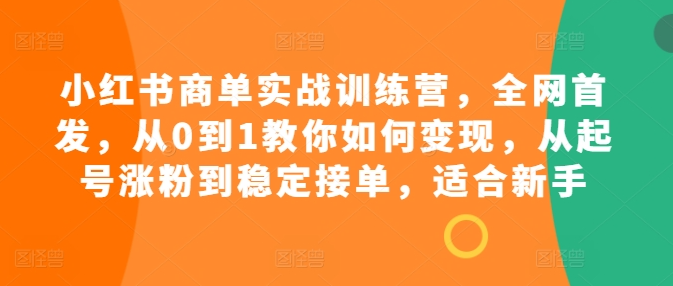 小红书商单实战训练营，全网首发，从0到1教你如何变现，从起号涨粉到稳定接单，适合新手-八爪鱼资源库