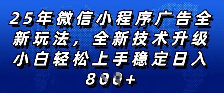 2025年微信小程序全新玩法纯小白易上手，稳定日入多张，技术全新升级，全网首发【揭秘】-八爪鱼资源库