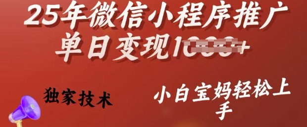 25年微信小程序推广单日变现多张，独家技术，小白宝妈轻松上手【揭秘】-八爪鱼资源库