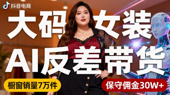 抖音小众赛道，大码女装AI反差带货，不用直播，每天6条作品，橱窗卖7万件，保守佣金30W+-八爪鱼资源库