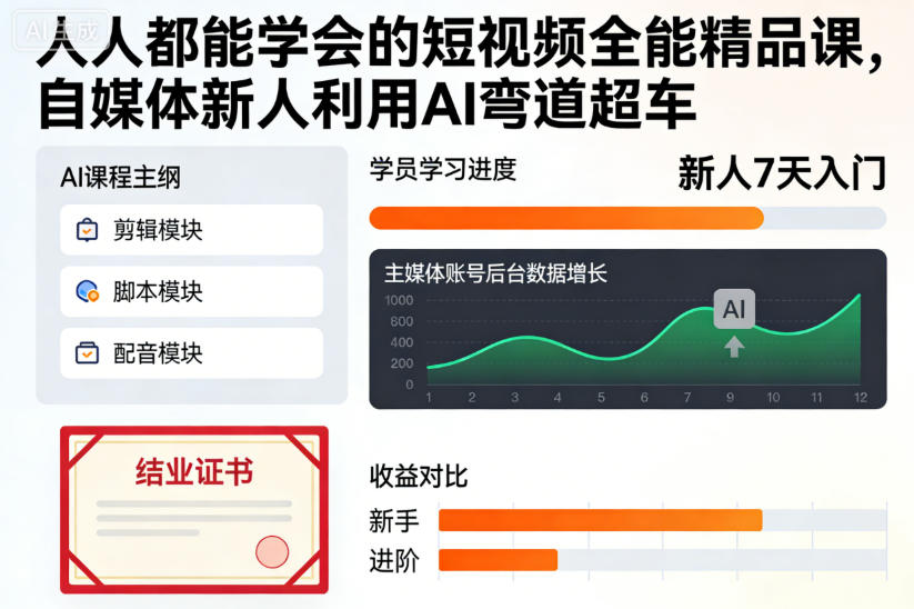 人人都能学会的短视频全能精品课，自媒体新人利用AI弯道超车-八爪鱼资源库