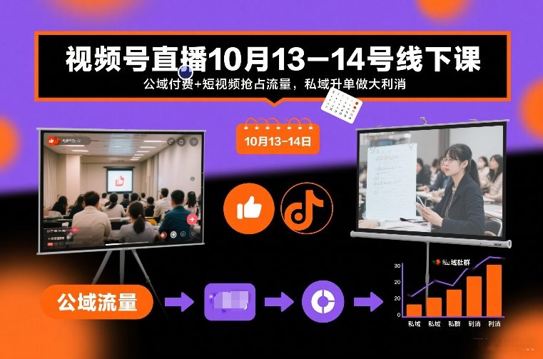 视频号直播10月13-14号线下课，公域付费+短视频抢占流量，私域升单做大利消-八爪鱼资源库