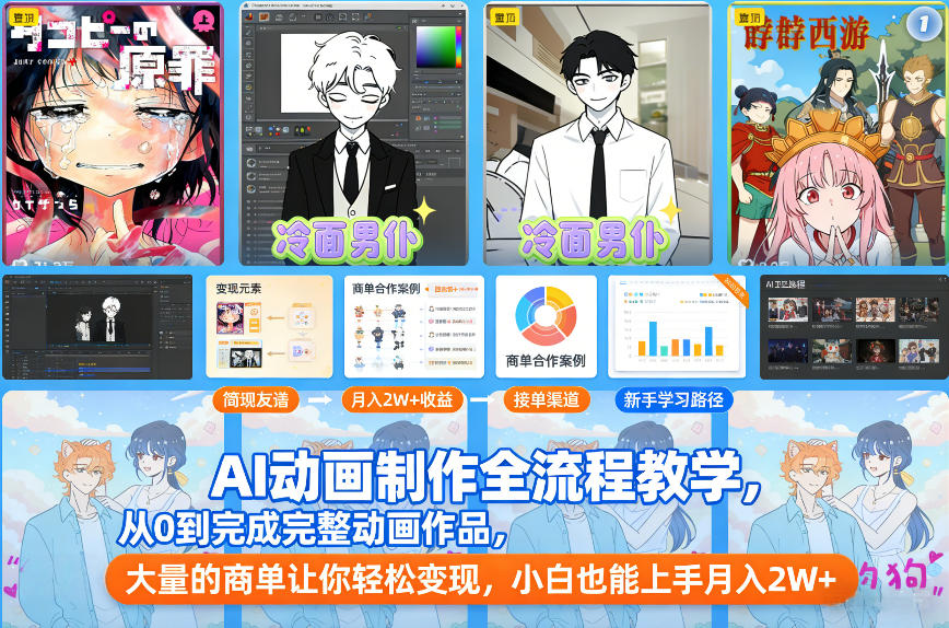 AI动画制作全流程教学，从0到完成完整动画作品，大量的商单让你轻松变现，小白也能上手月入2W+-八爪鱼资源库