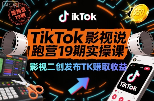 TikTok影视解说陪跑营19期实操课，影视二创发布TK賺取收益，万播收益50美金（更新）-八爪鱼资源库