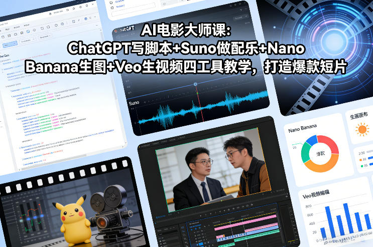 AI电影大师课：ChatGPT写脚本+Suno做配乐+Nano Banana生图+Veo生视频，打造爆款短片-八爪鱼资源库