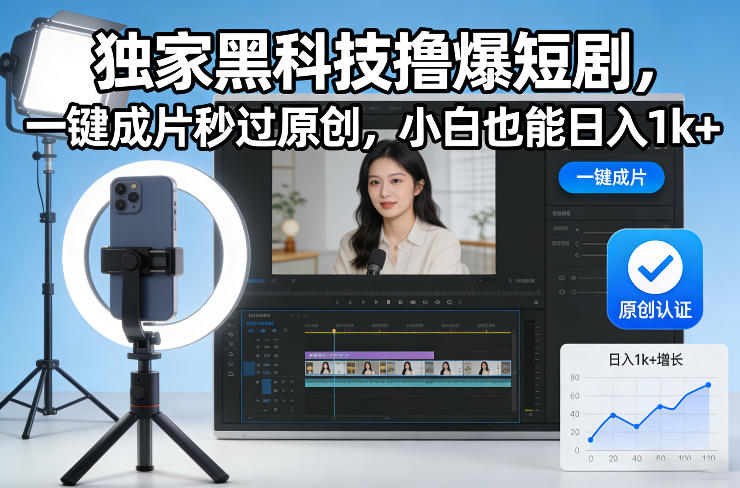 独家黑科技撸爆短剧，一键成片秒过原创，小白也能日入1k+【揭秘】-八爪鱼资源库