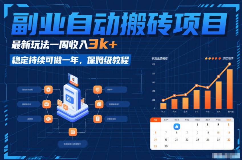 副业自动搬砖项目，最新玩法一周收入3k+，稳定持续可做一年，保姆级教程【揭秘】-八爪鱼资源库