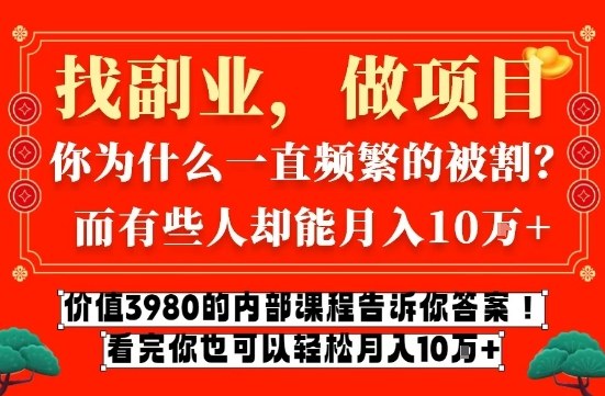 价值3980的网创内部课程，告诉你互联网创业月入10个W的秘密【揭秘】-八爪鱼资源库