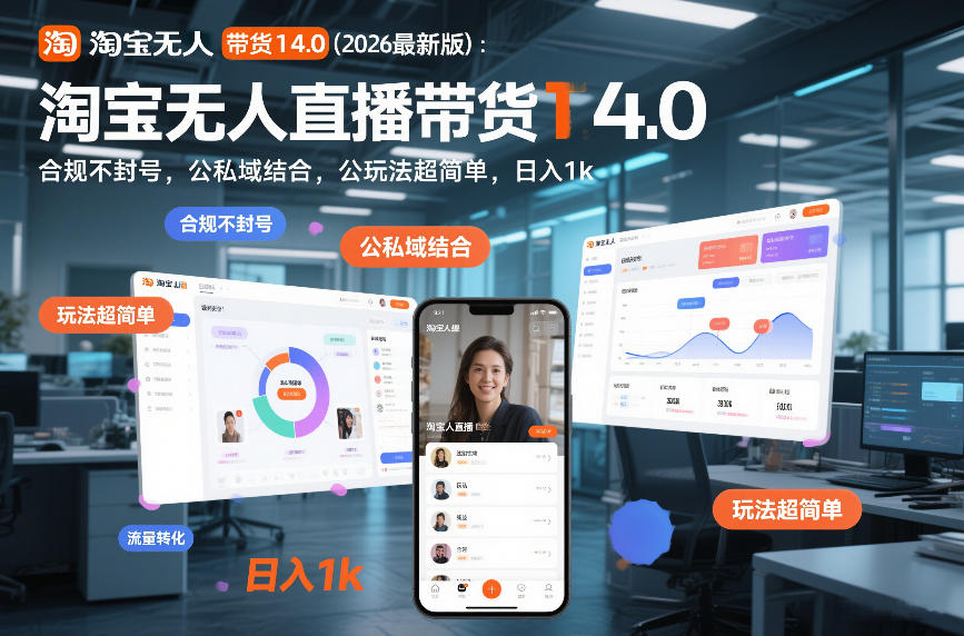 淘宝无人直播带货14.0（2026最新版）：合规不封号，公私域结合，玩法超简单，日入1k+【揭秘】-八爪鱼资源库