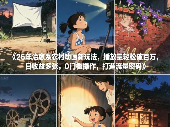 26年治愈系农村动画新玩法，播放量轻松破百万，日收益多张，0门槛操作，打造流量密码-八爪鱼资源库