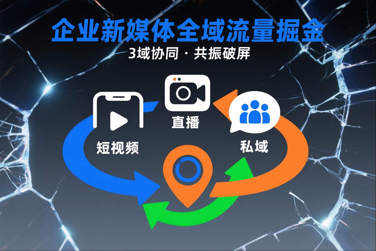 短视频全域商业模式，企业新媒体全域流量掘金，3域协同，共振破屏，短视频-直播-私域-地域-八爪鱼资源库