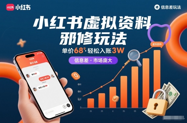 小红书虚拟资料邪修玩法，单价68，轻松入账3W，信息差玩法，市场庞大-八爪鱼资源库