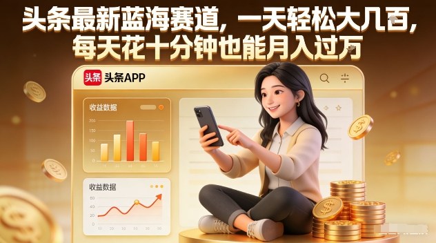 头条最新蓝海赛道，一天轻松大几张，每天花十分钟也能月入过1W【揭秘】-八爪鱼资源库