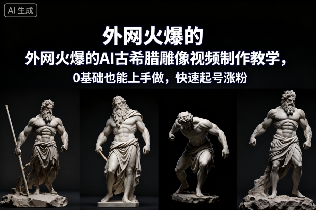 外网火爆的AI古希腊雕像视频制作教学，0基础也能上手做，快速起号涨粉-八爪鱼资源库